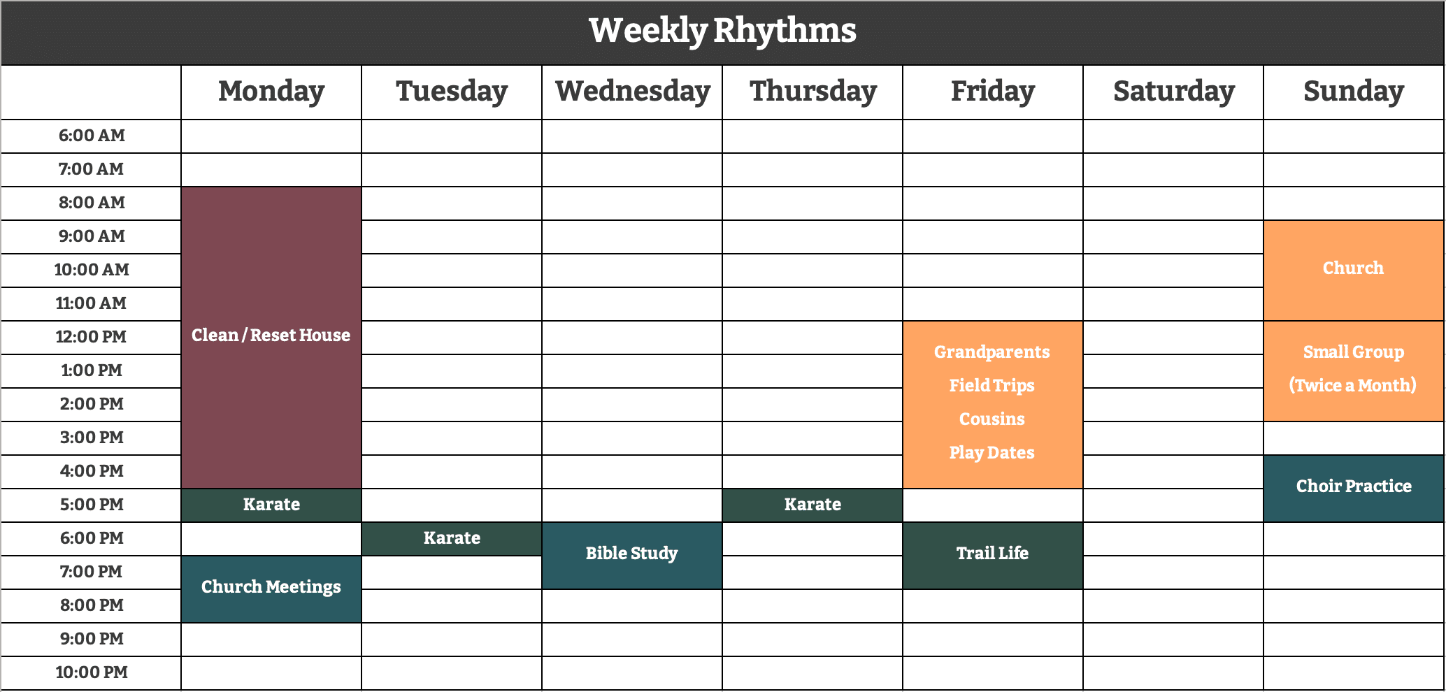 Example of a homeschool weekly rhythm